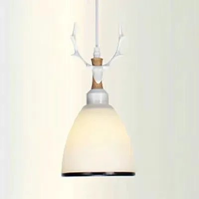 Rustic Style Opal Glass Pendant Lamp with Antlers - Cloth Shop 1 Bulb Suspension Light