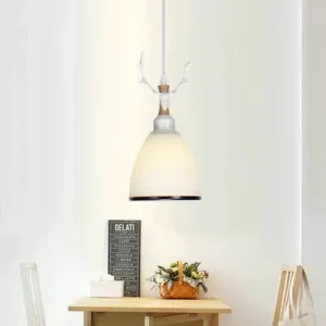 Rustic Style Opal Glass Pendant Lamp with Antlers - Cloth Shop 1 Bulb Suspension Light