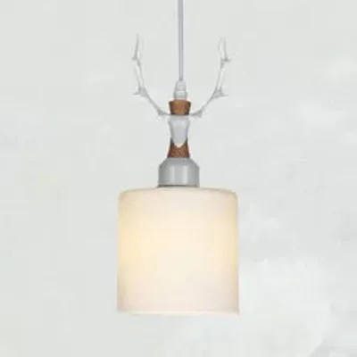 Rustic Style Opal Glass Pendant Lamp with Antlers - Cloth Shop 1 Bulb Suspension Light