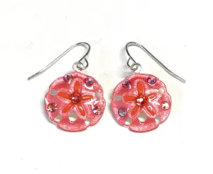 Sand Dollar Earrings - Hand Painted - Coral