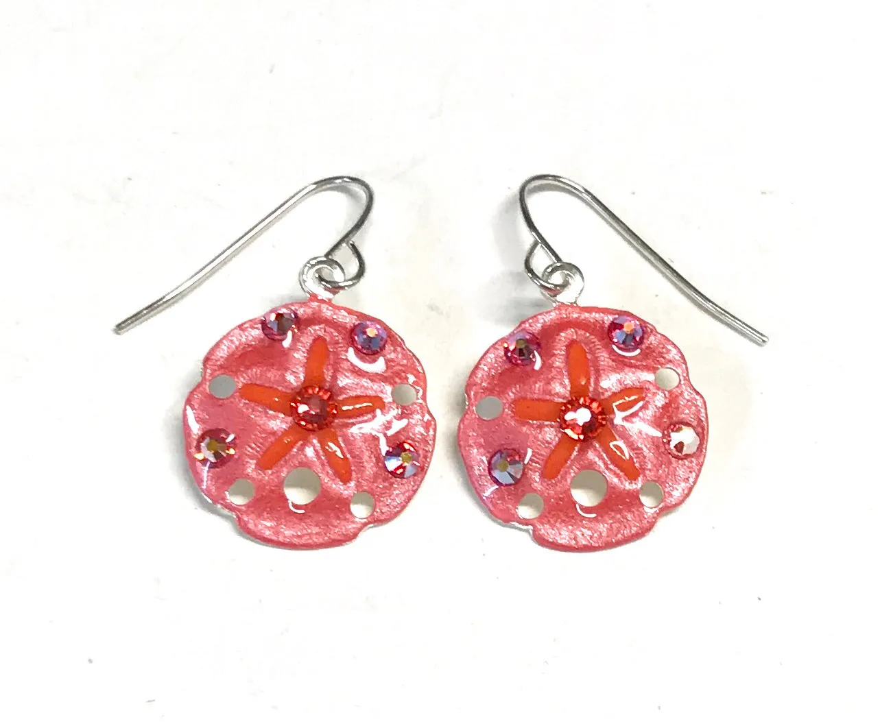 Sand Dollar Earrings - Hand Painted - Coral