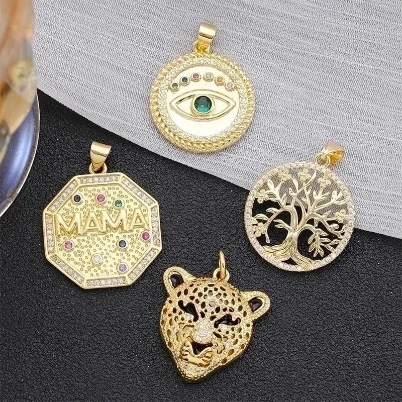 Shiny Devil's Eye Tree Heart Shape Copper Plating Inlay Zircon 18k Gold Plated Charms