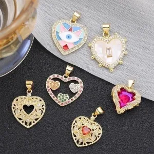 Shiny Devil's Eye Tree Heart Shape Copper Plating Inlay Zircon 18k Gold Plated Charms