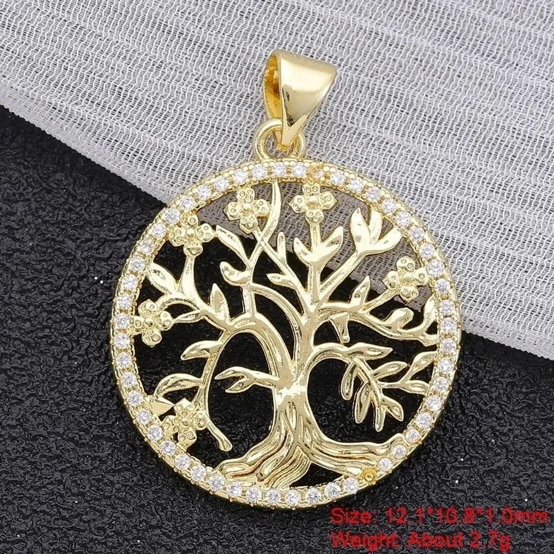 Shiny Devil's Eye Tree Heart Shape Copper Plating Inlay Zircon 18k Gold Plated Charms