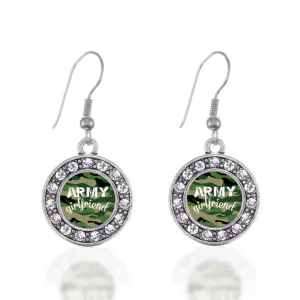 Silver Army Girlfriend Circle Charm Dangle Earrings