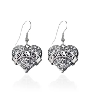 Silver Crusaders Pave Heart Charm Dangle Earrings