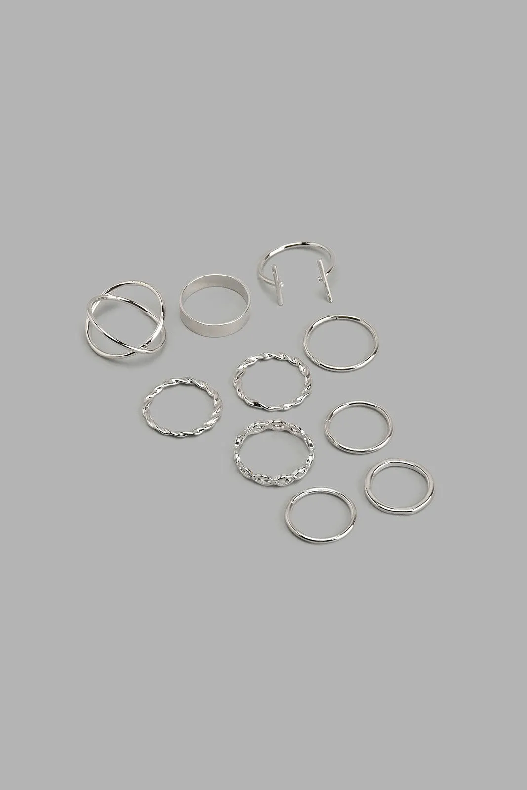 Silver Embossed Rings Set (Pack Of 11)