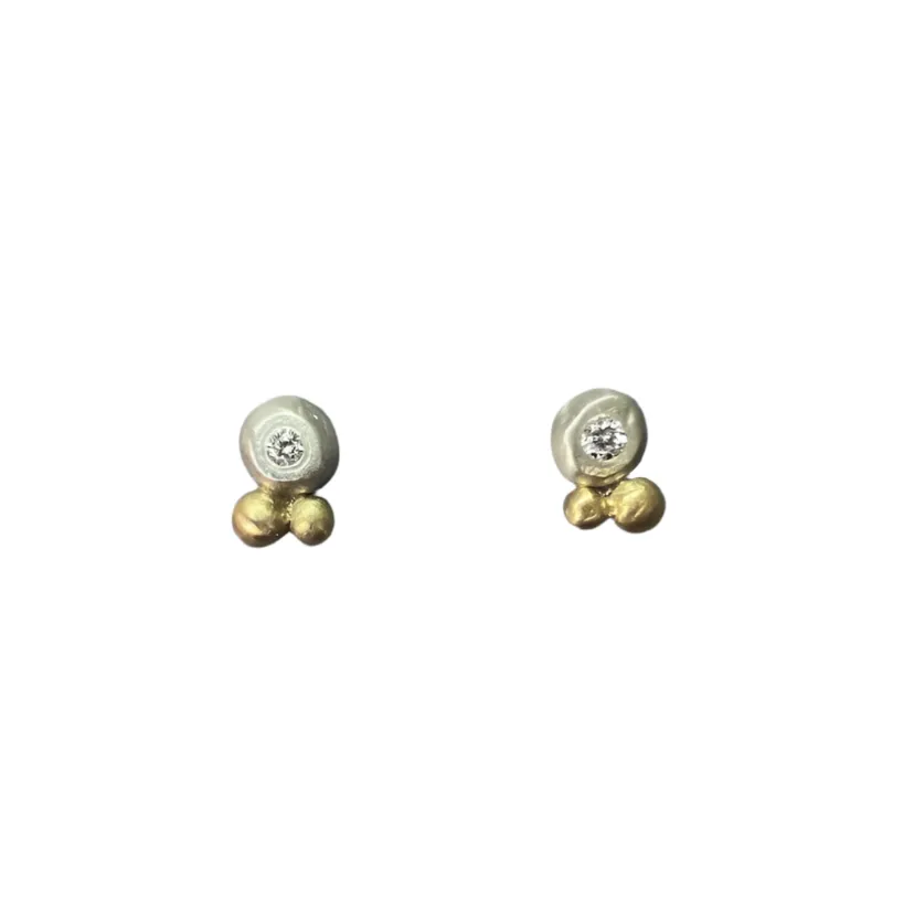 Silver, Gold & Diamond Stud Earrings