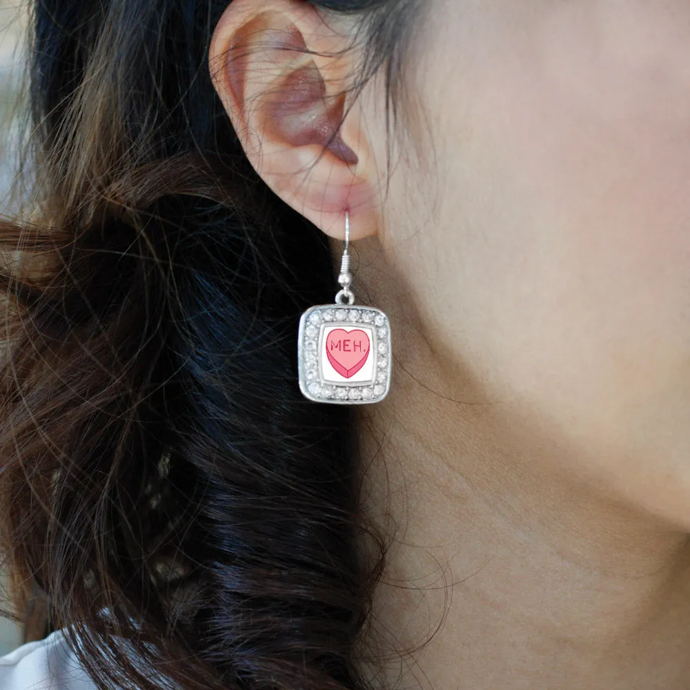 Silver Meh Candy Heart Square Charm Dangle Earrings