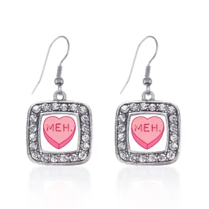 Silver Meh Candy Heart Square Charm Dangle Earrings