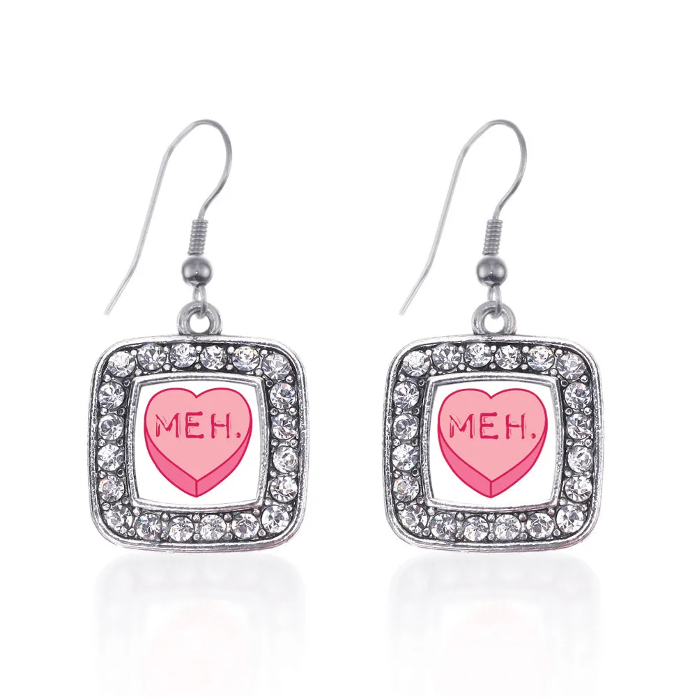 Silver Meh Candy Heart Square Charm Dangle Earrings