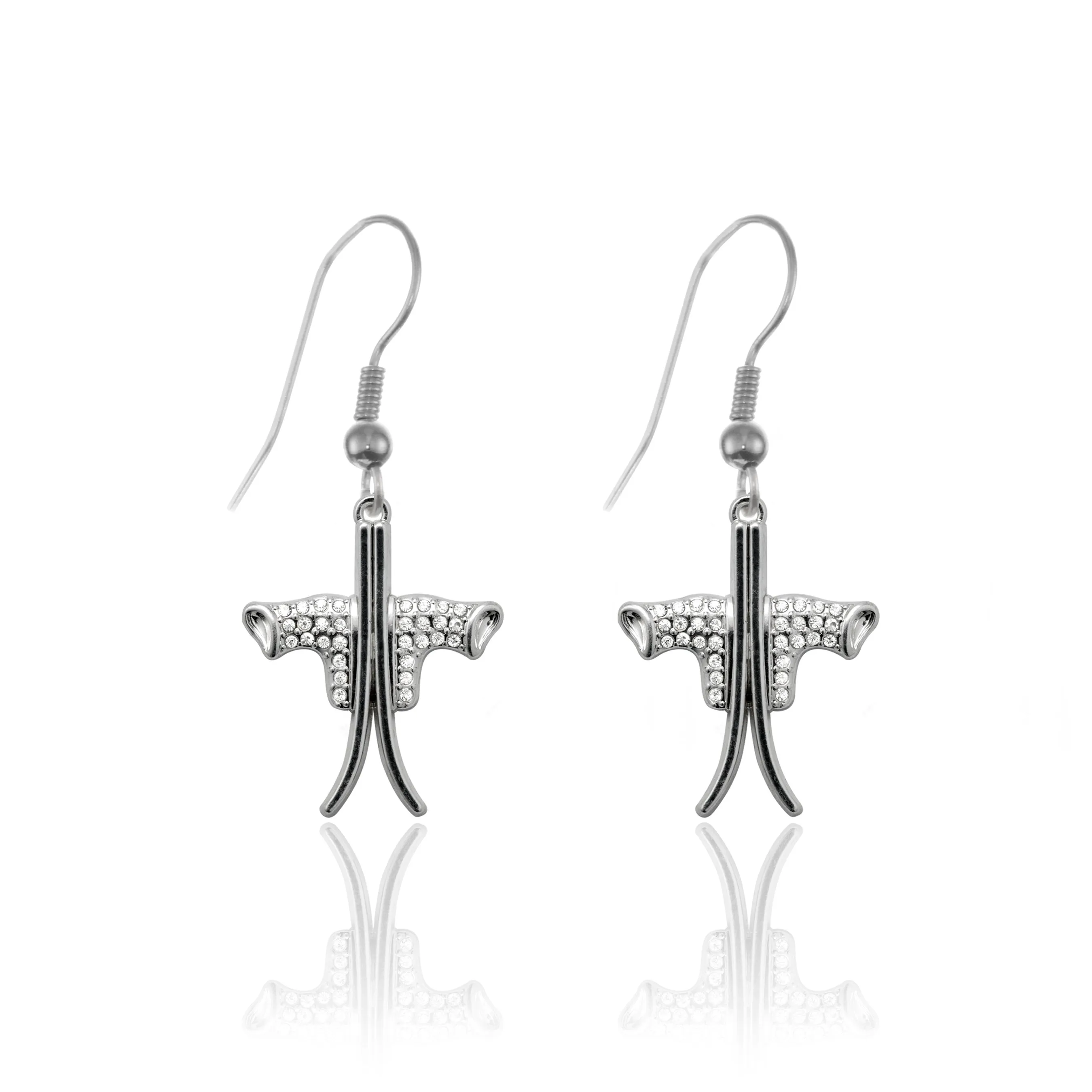 Silver Skiing Charm Dangle Earrings