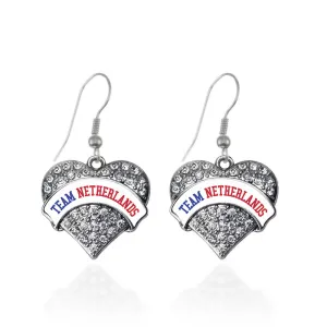 Silver Team Netherlands Pave Heart Charm Dangle Earrings