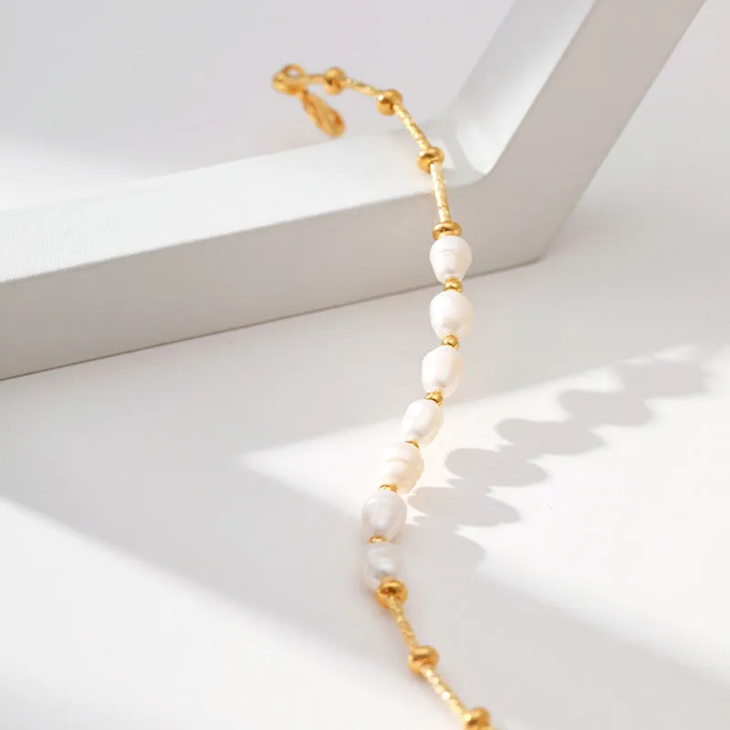 Sisslia Wholesale New 18k Gold Plated Single Layer Chain Simple And Elegant Jewelry Irregular Natural Freshwater Pearl Bracelet