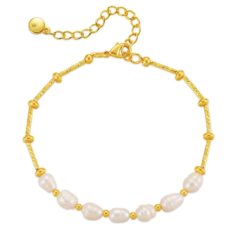 Sisslia Wholesale New 18k Gold Plated Single Layer Chain Simple And Elegant Jewelry Irregular Natural Freshwater Pearl Bracelet