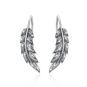 Solid 925 Sterling Silver Vintage Angel Feather Drop Earrings