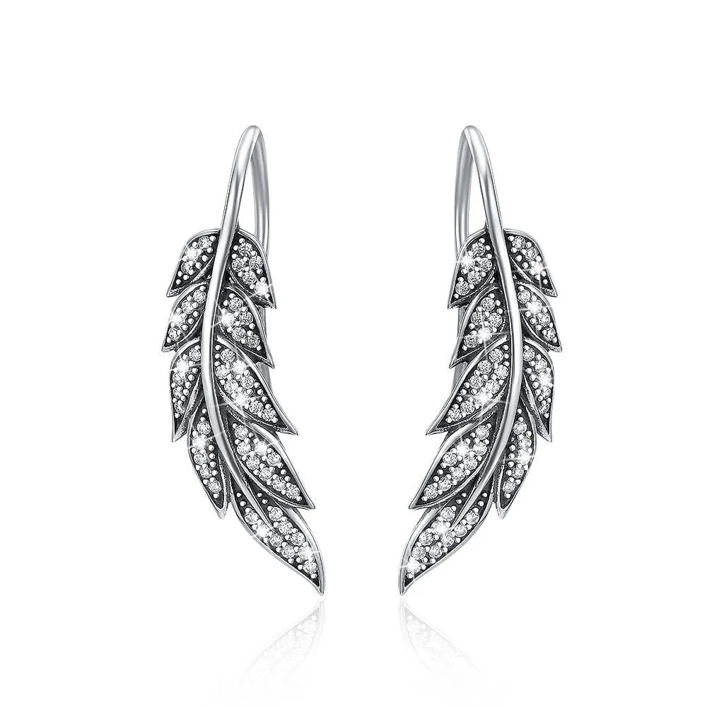 Solid 925 Sterling Silver Vintage Angel Feather Drop Earrings