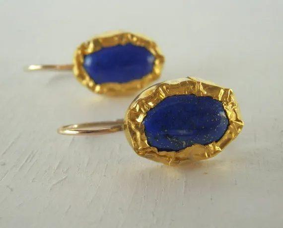 Solid Gold Blue Lapis Earrings