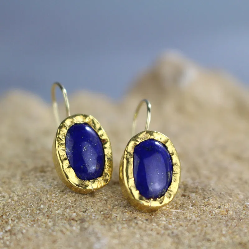 Solid Gold Blue Lapis Earrings