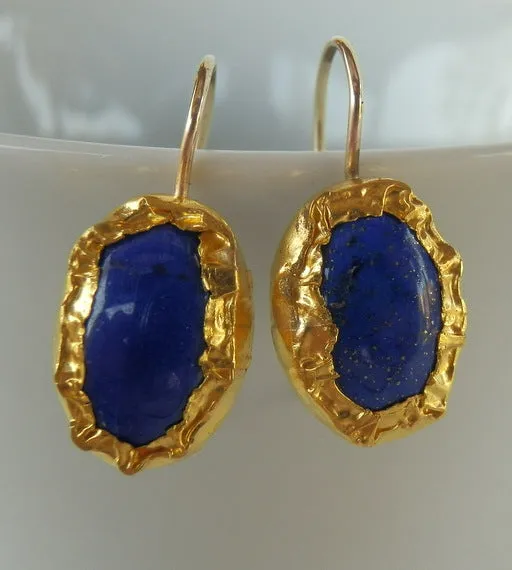 Solid Gold Blue Lapis Earrings