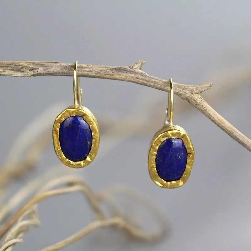 Solid Gold Blue Lapis Earrings