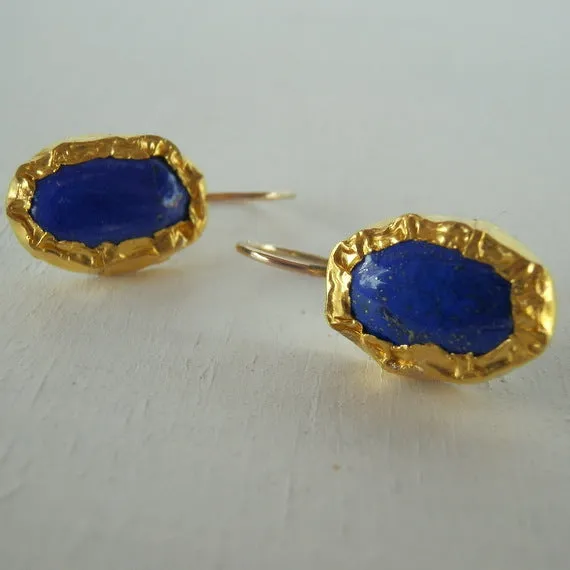 Solid Gold Blue Lapis Earrings