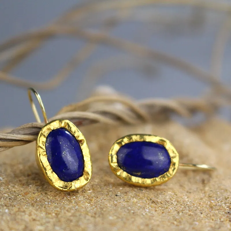 Solid Gold Blue Lapis Earrings