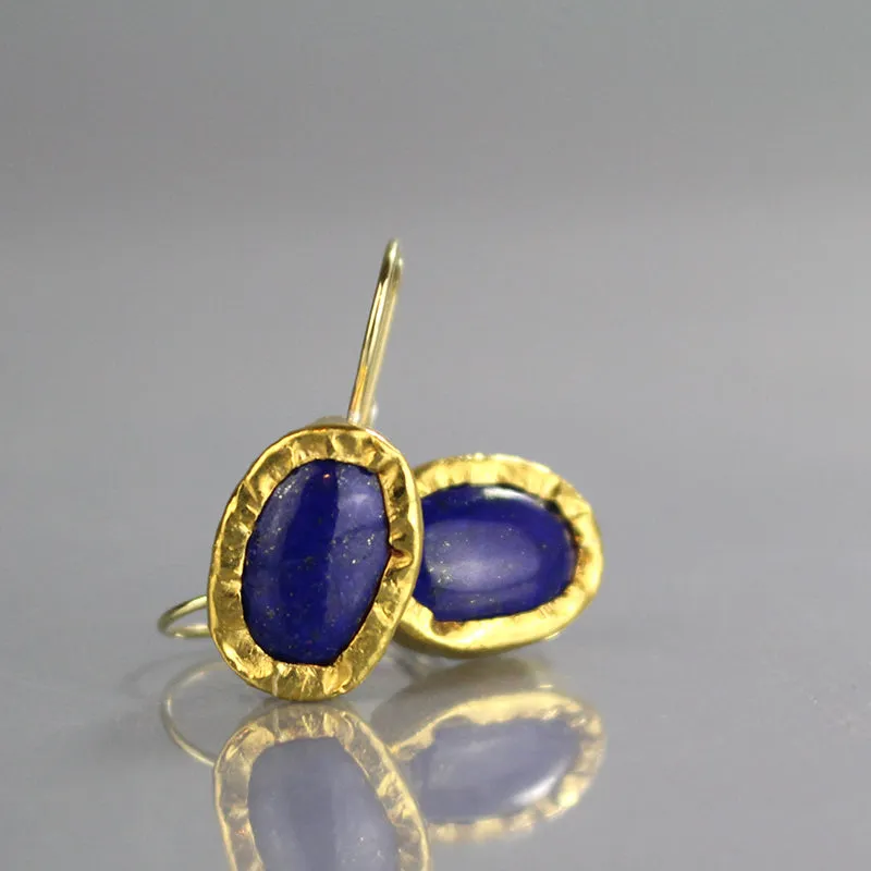 Solid Gold Blue Lapis Earrings