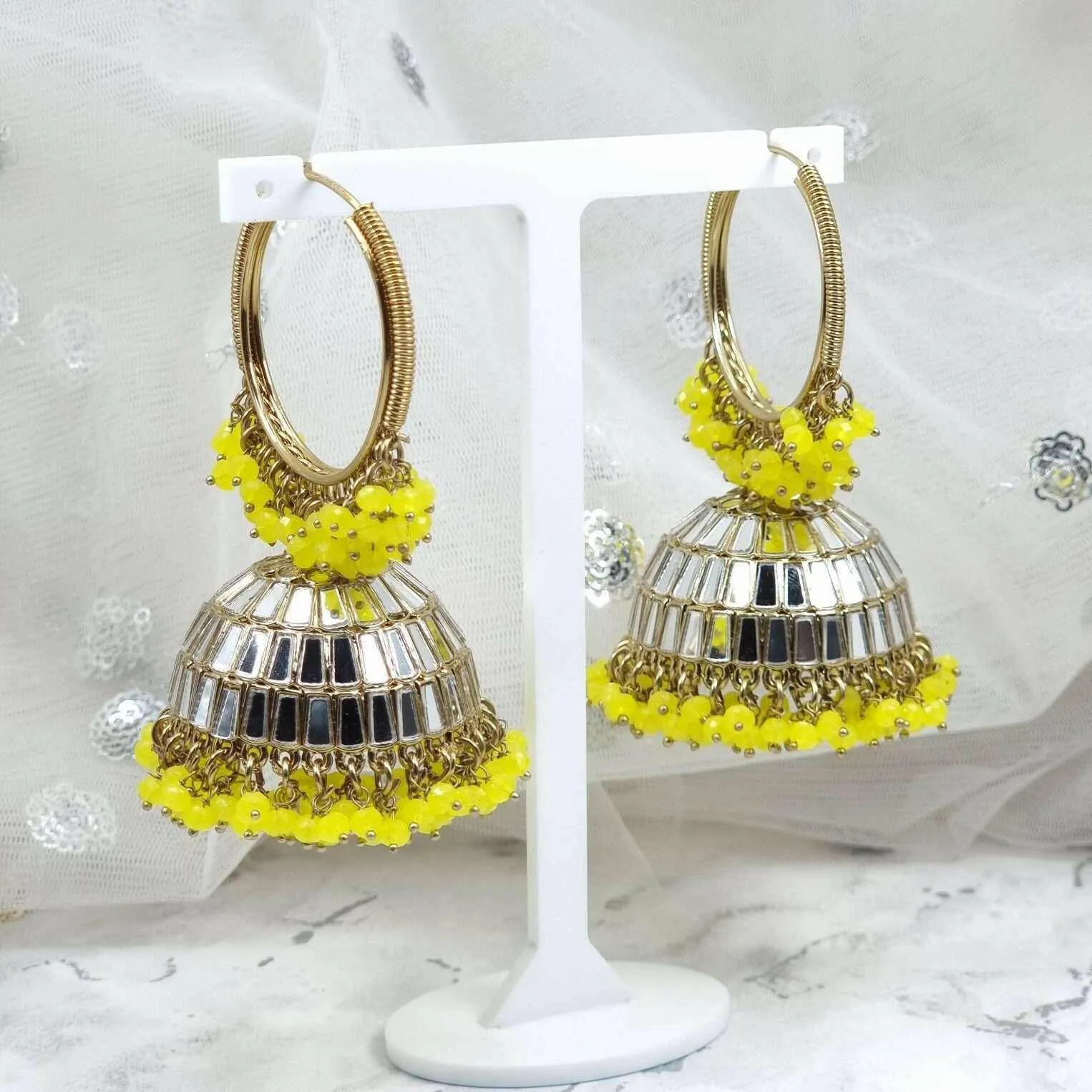 Sonam- Antique Gold Mirrored Statement Jhumki Bali