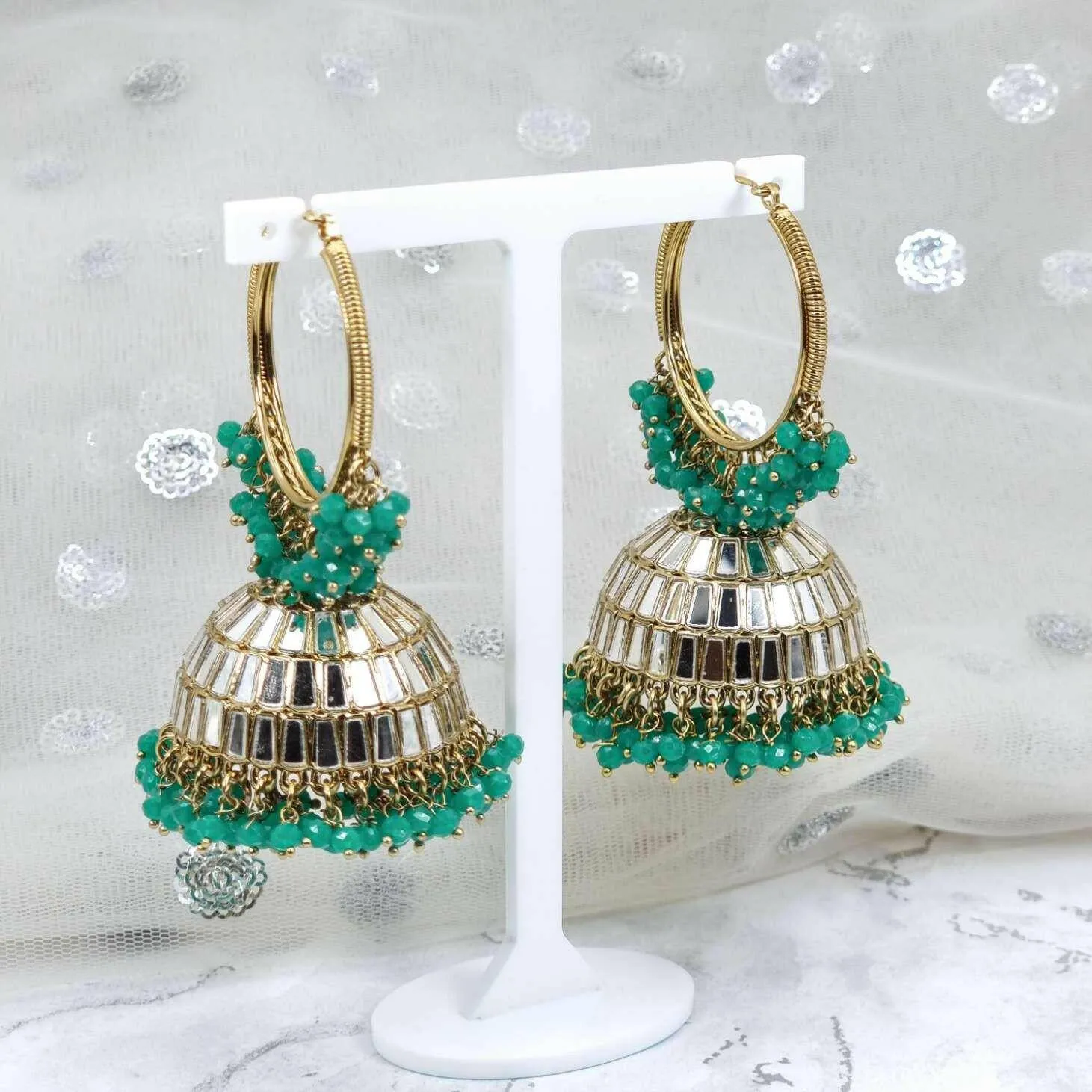 Sonam- Antique Gold Mirrored Statement Jhumki Bali