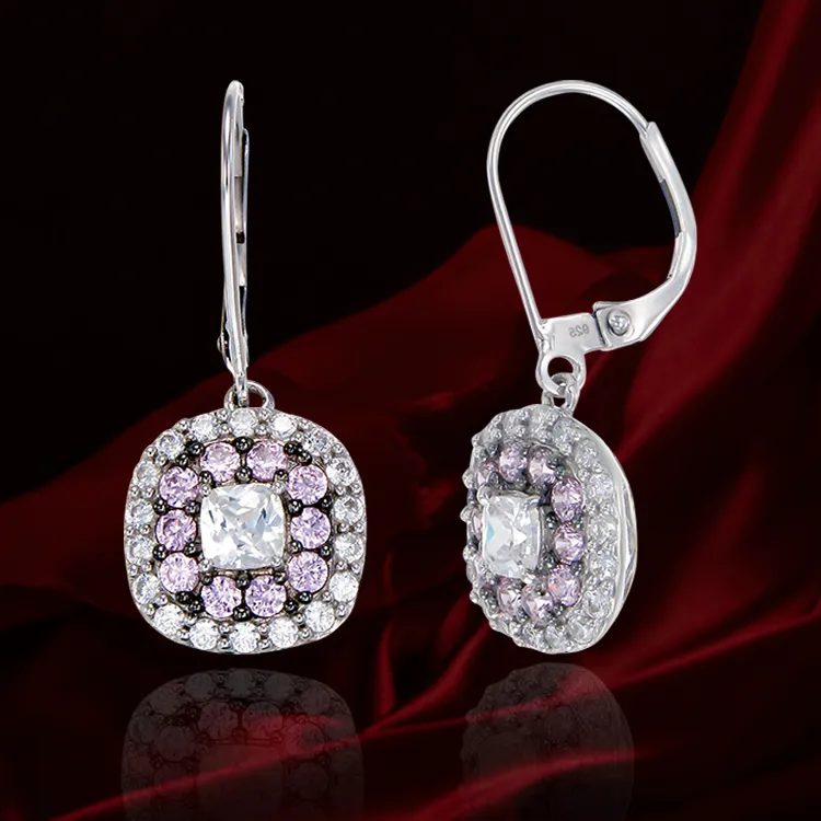 Sparkling Hypnotic White and Pink Earrings