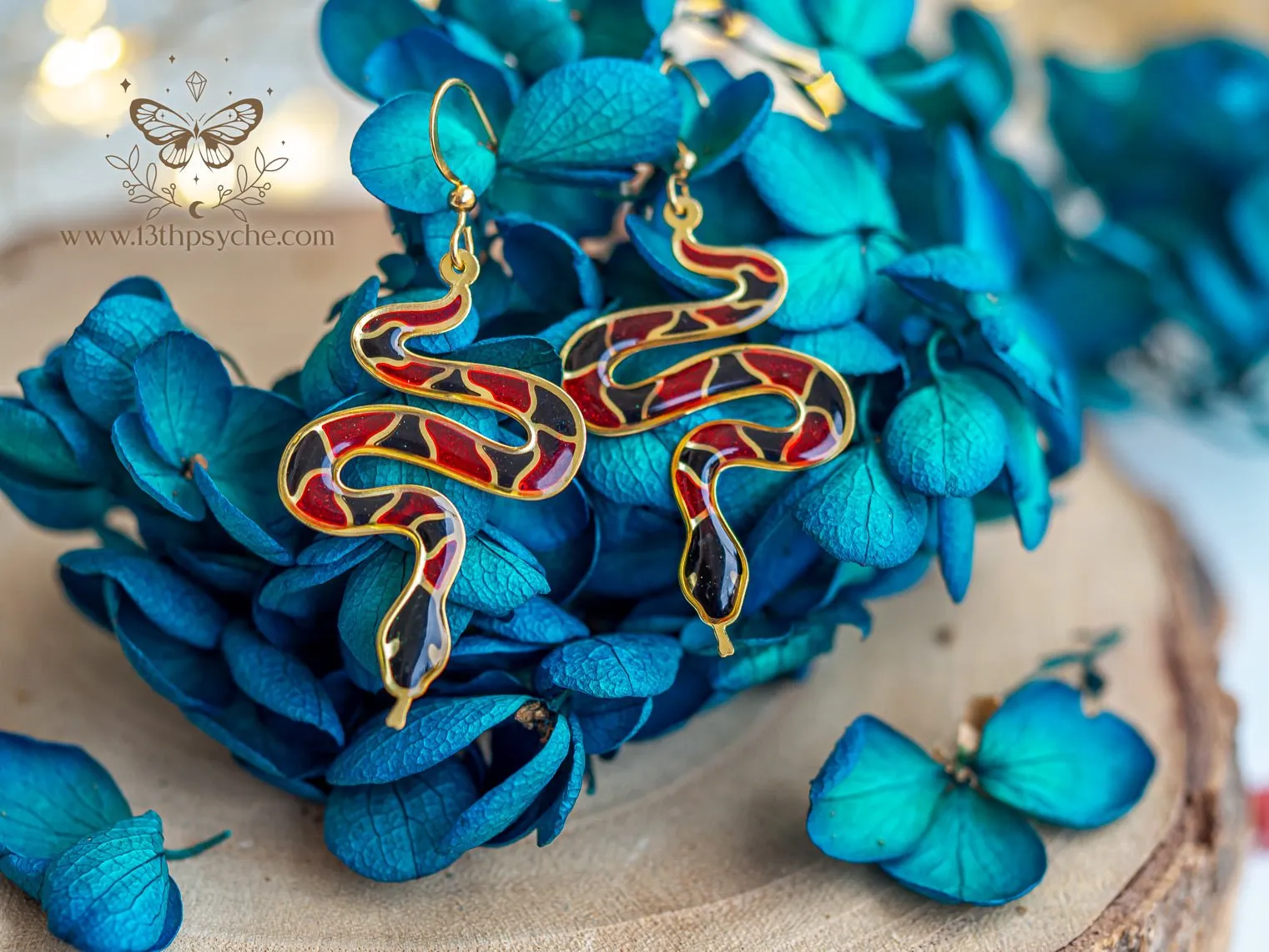 Stained glass inspired Coral Snake Earrings