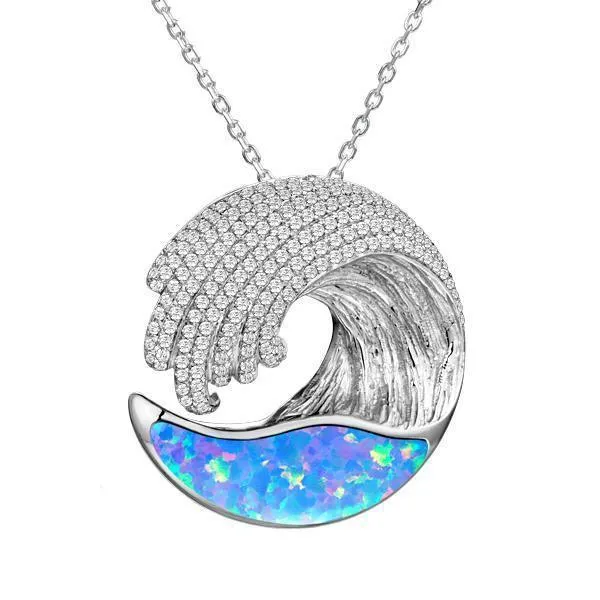 Sterling Silver Blue Opal Ocean Wave Pendant by Alamea