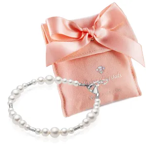 Sterling Silver Bracelet for Girls with White Pearl & Silver Crimps