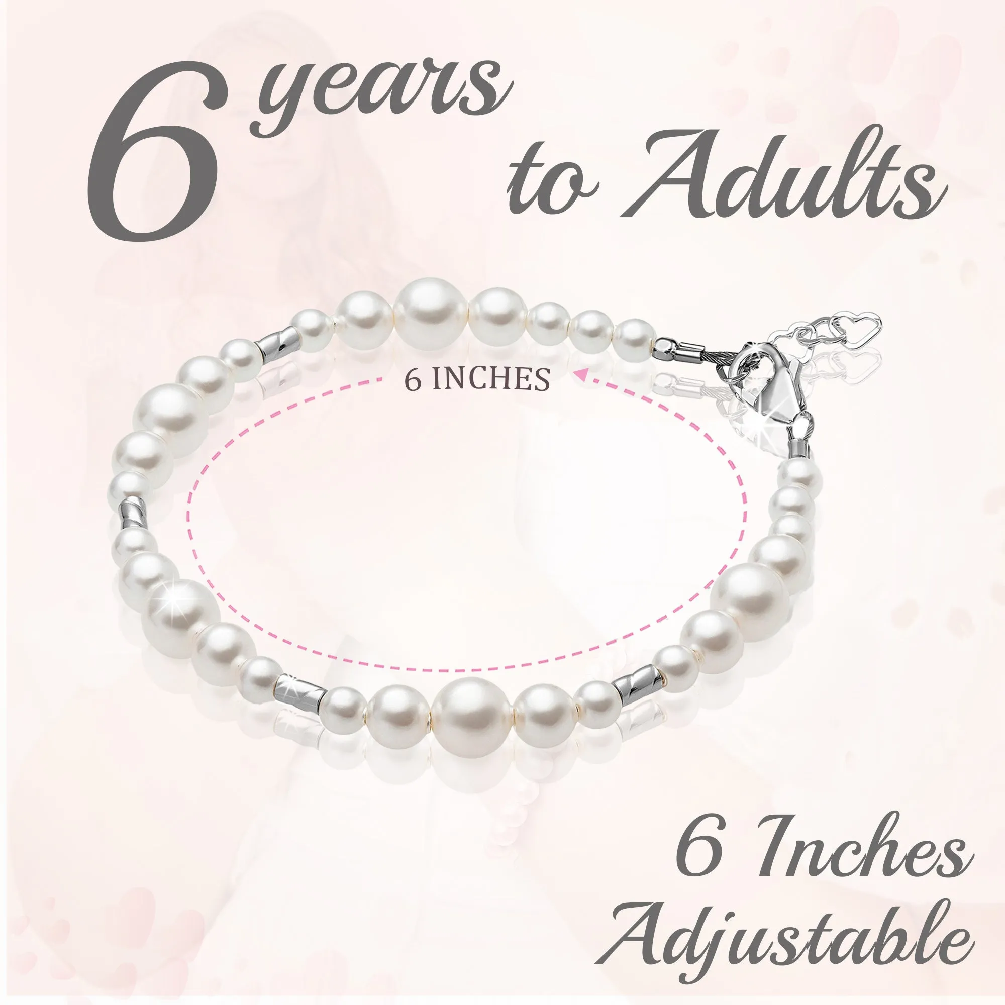 Sterling Silver Bracelet for Girls with White Pearl & Silver Crimps