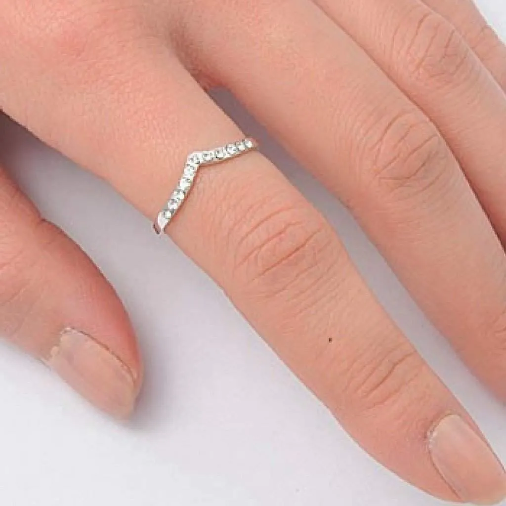 Sterling Silver CZ V Shaped Ring