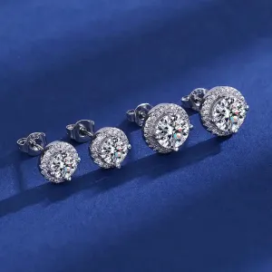 Sterling Silver Diamond Zircon Stud Earrings