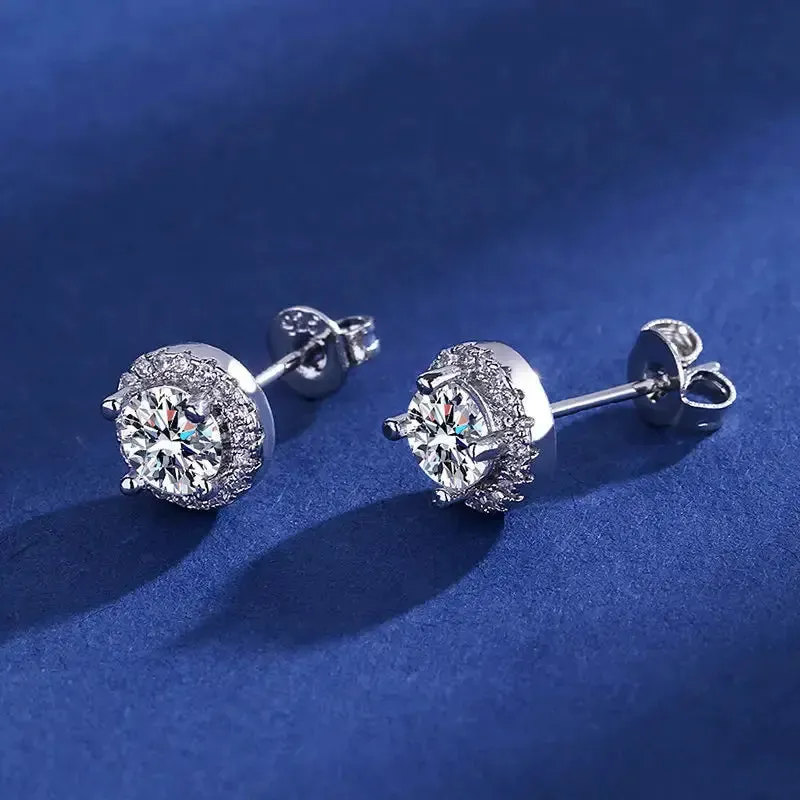 Sterling Silver Diamond Zircon Stud Earrings