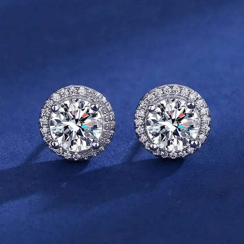 Sterling Silver Diamond Zircon Stud Earrings