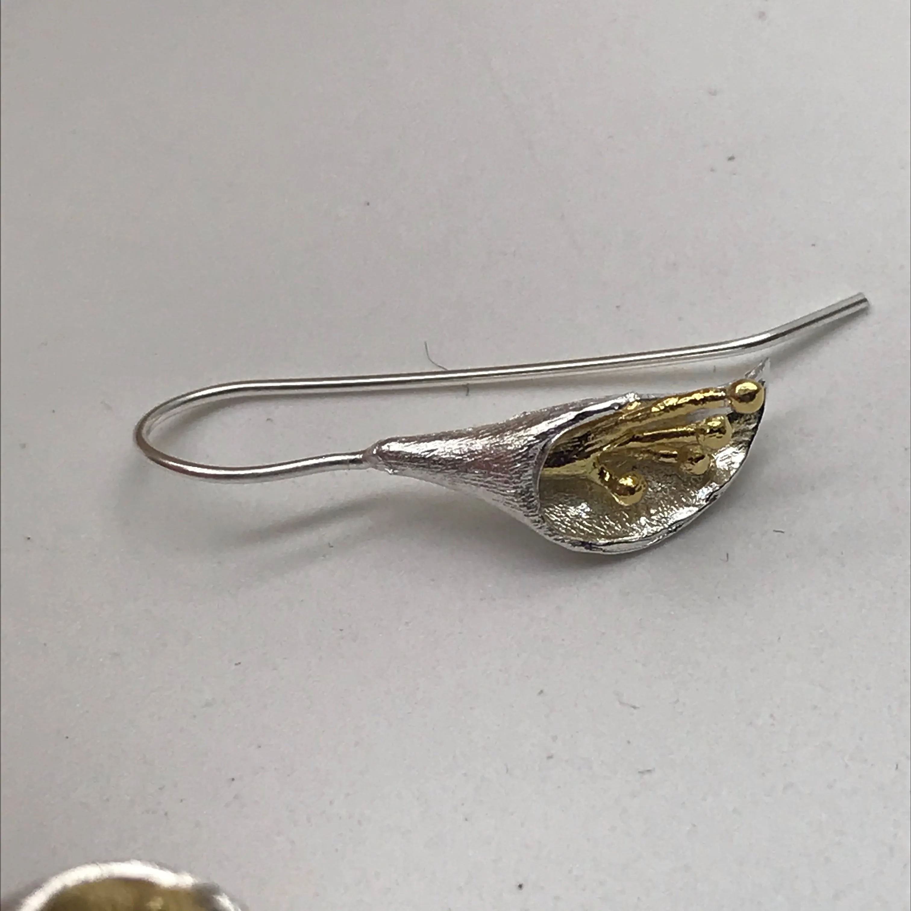 Sterling Silver Gold Vermeil 3D Flower Drop Flower 4 Gold Stamen Earrings