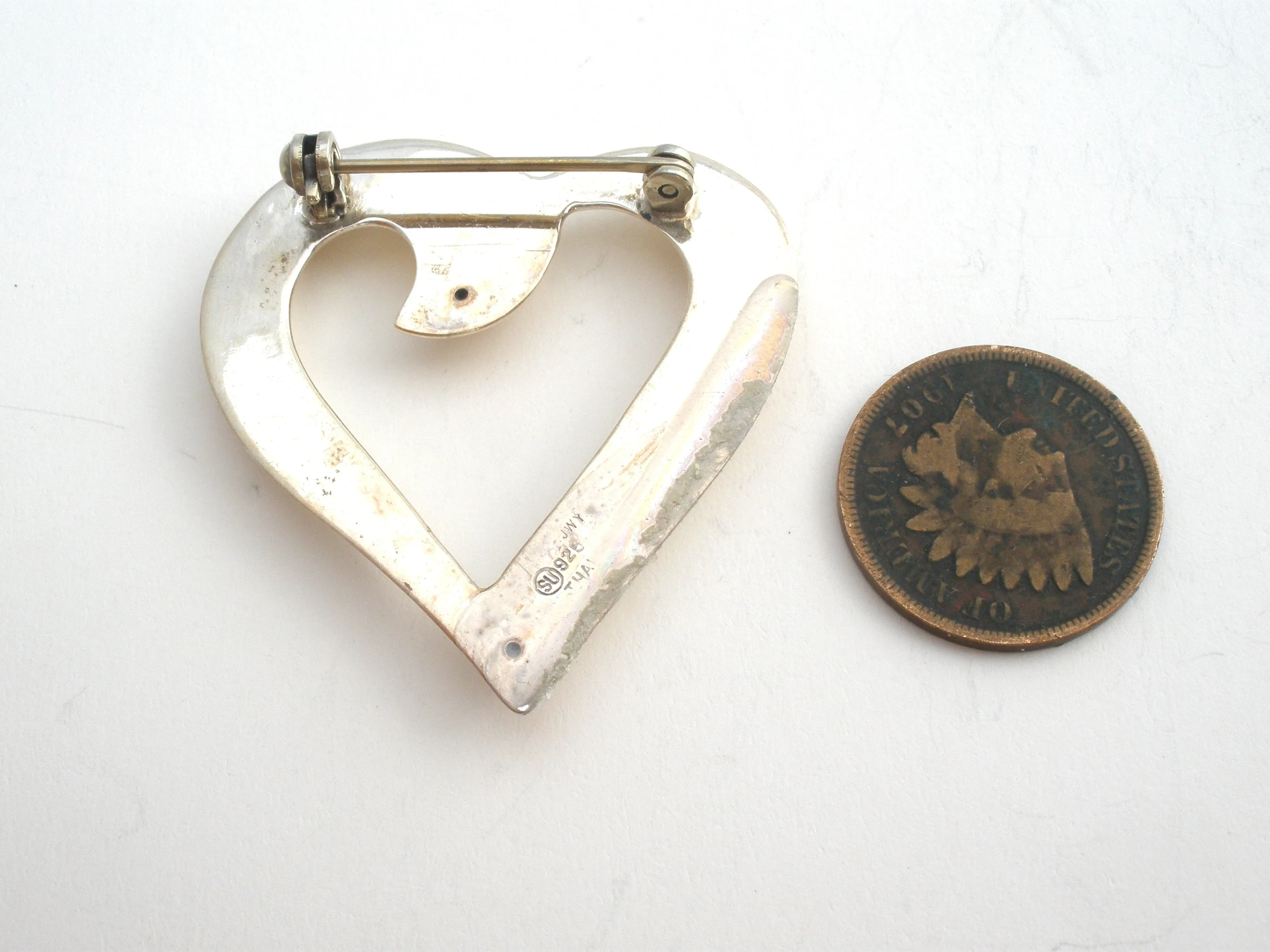 Sterling Silver Heart Brooch Vintage