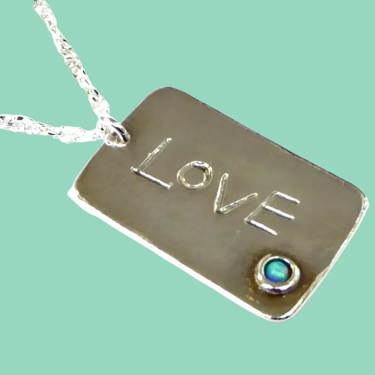 Sterling Silver Love necklace love message gift, gift for her with opal.