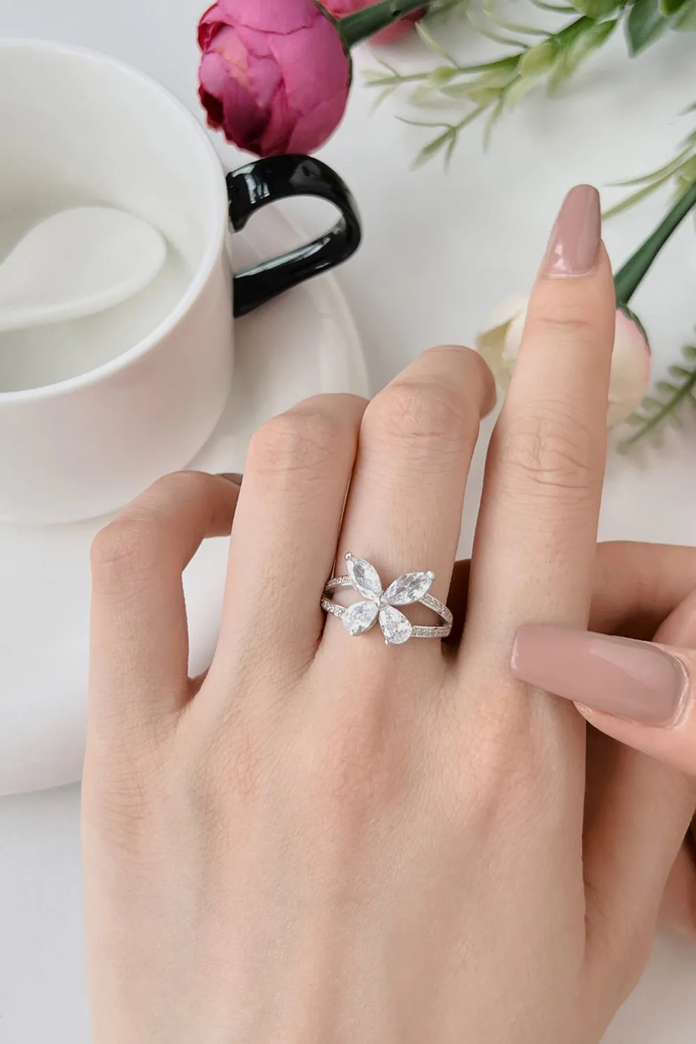 Sterling Silver Marquise Shape Butterfly Ring