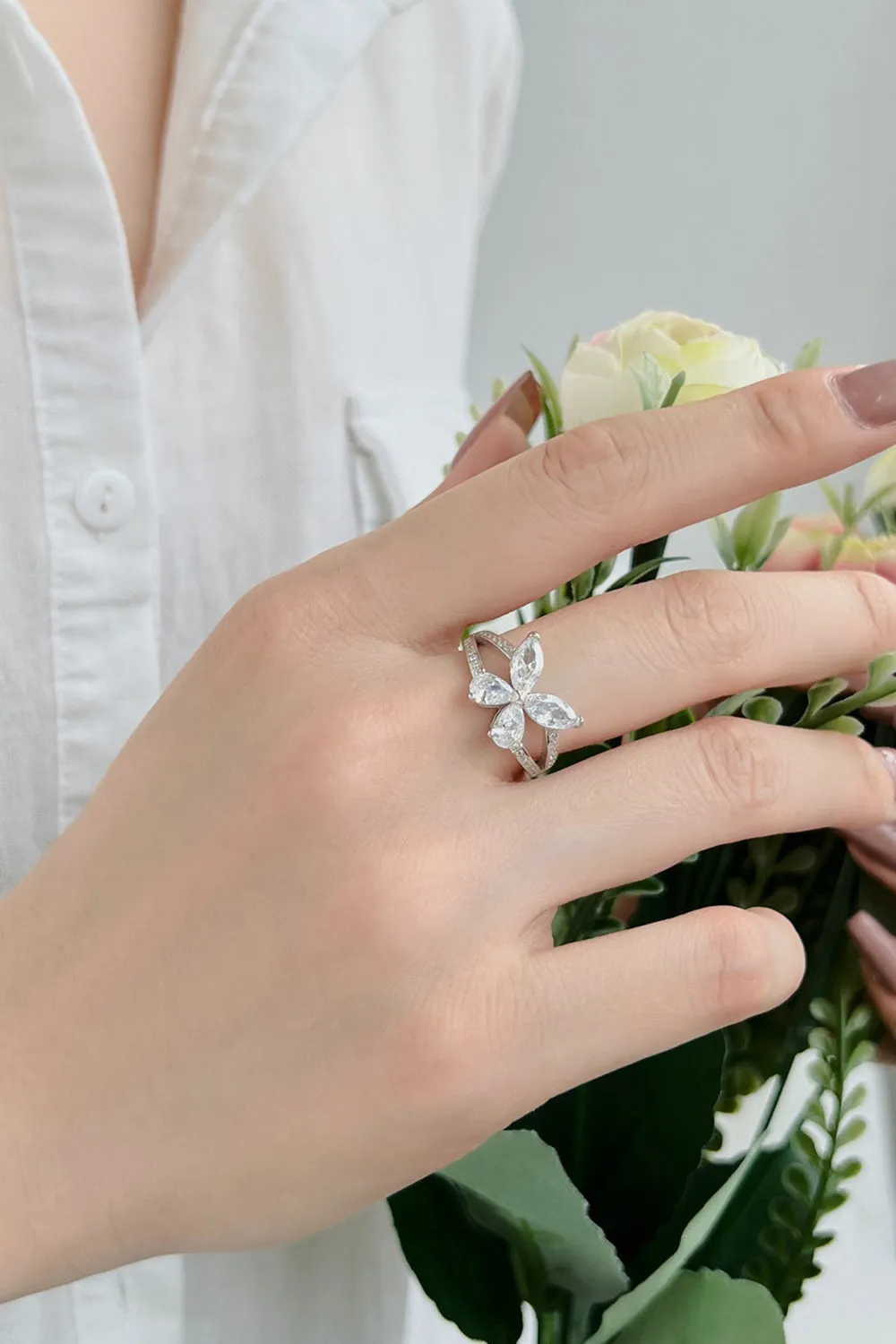 Sterling Silver Marquise Shape Butterfly Ring