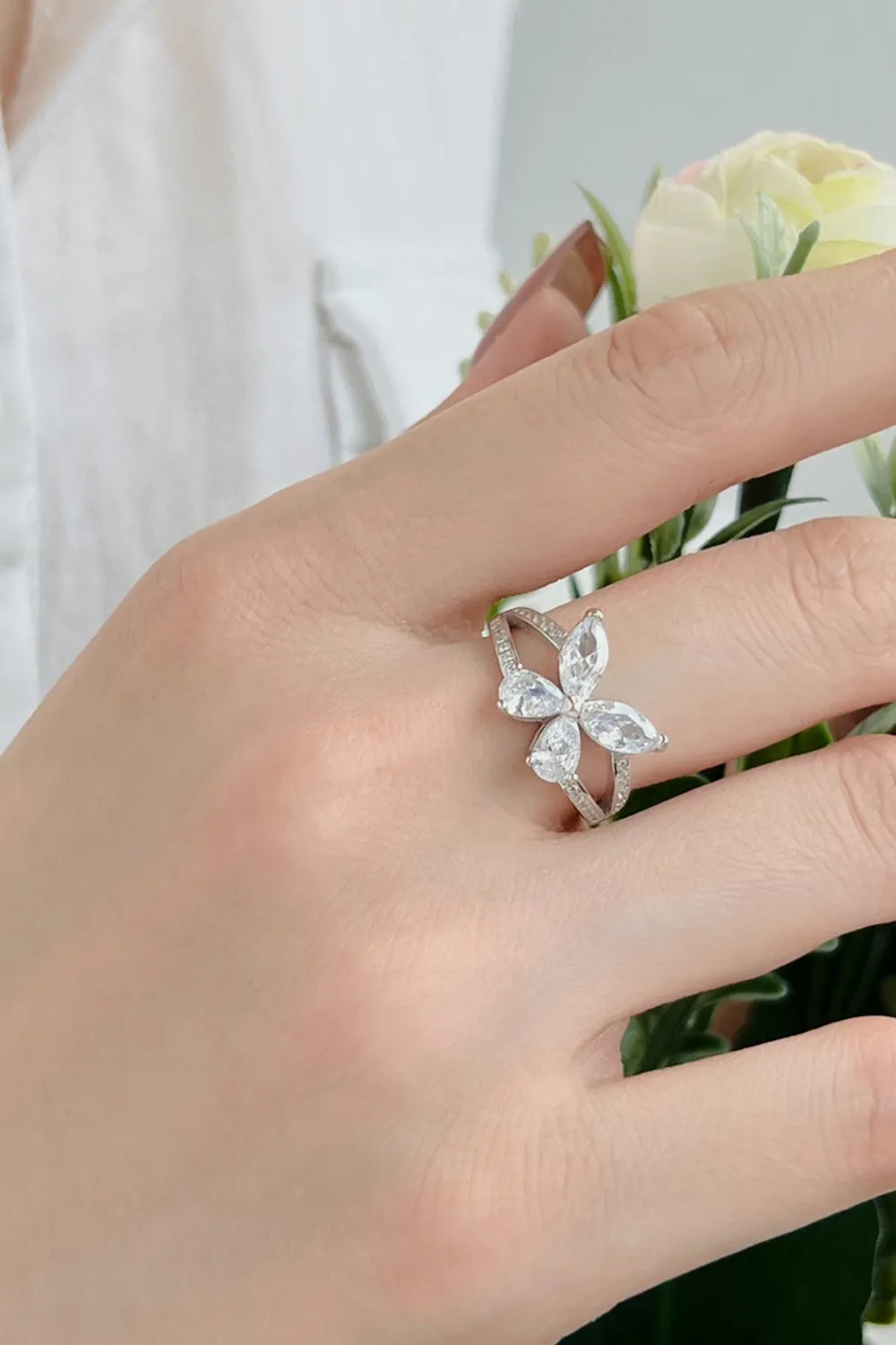 Sterling Silver Marquise Shape Butterfly Ring