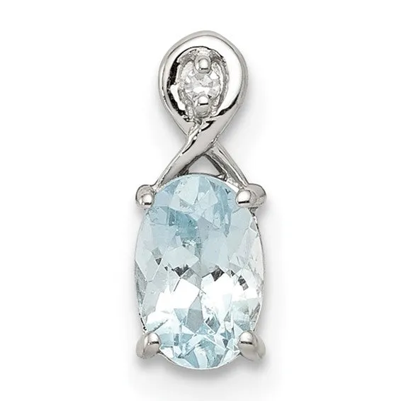 Sterling Silver Oval Gemstone and Diamond Accent Pendants