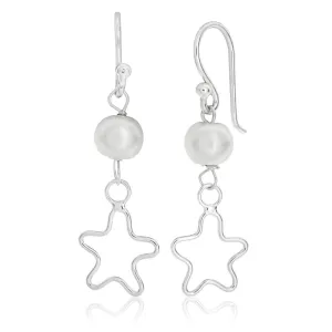 Sterling Silver Pearl Open Star Earrings