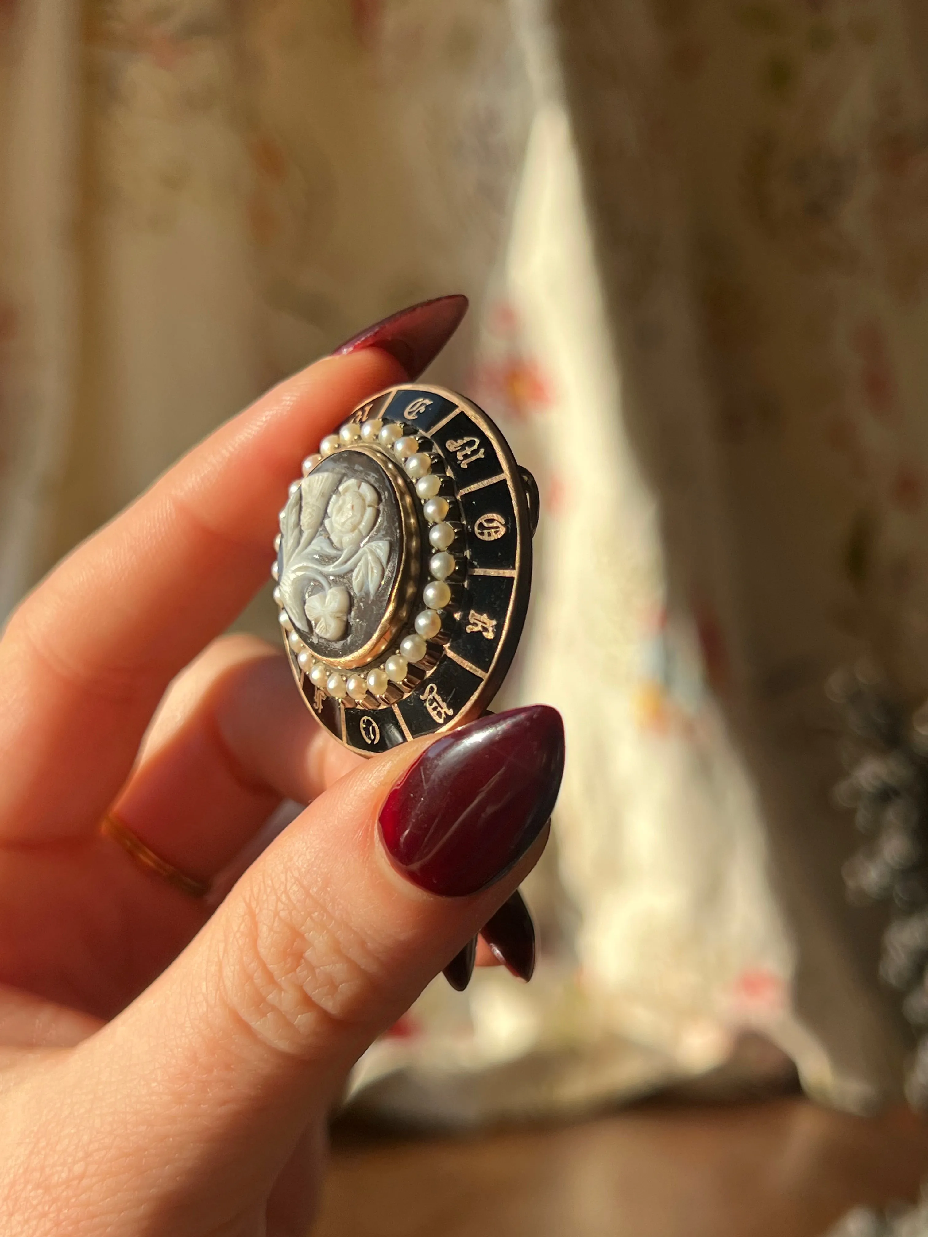 Superb Victorian Onyx Sentimental Memorial Brooch