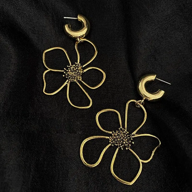 TEEK - Metal Flower Oversized Dangle Earrings