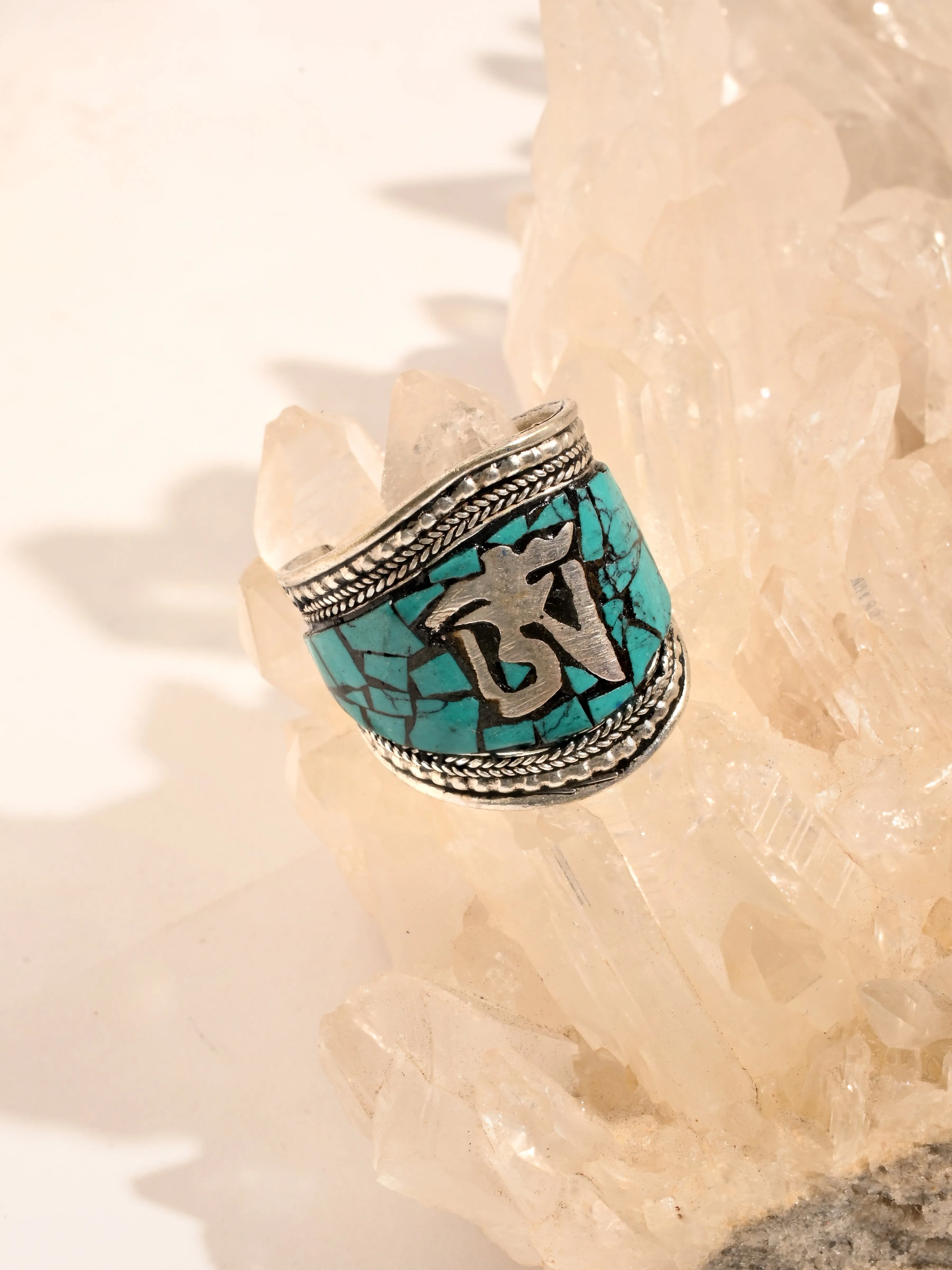 Tibetan Turquoise Om Finger Ring